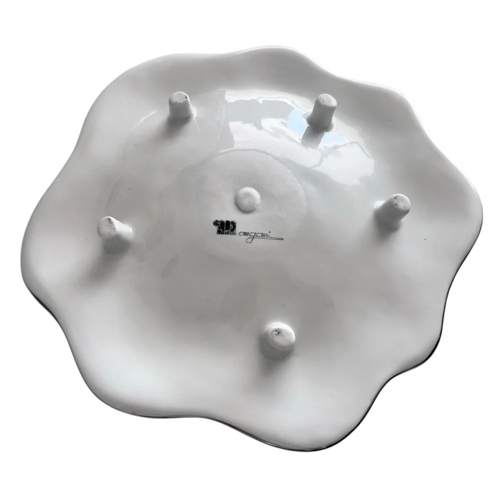 MCM Italian Freeform Dimensional Silver White Porcelain Candy Dish